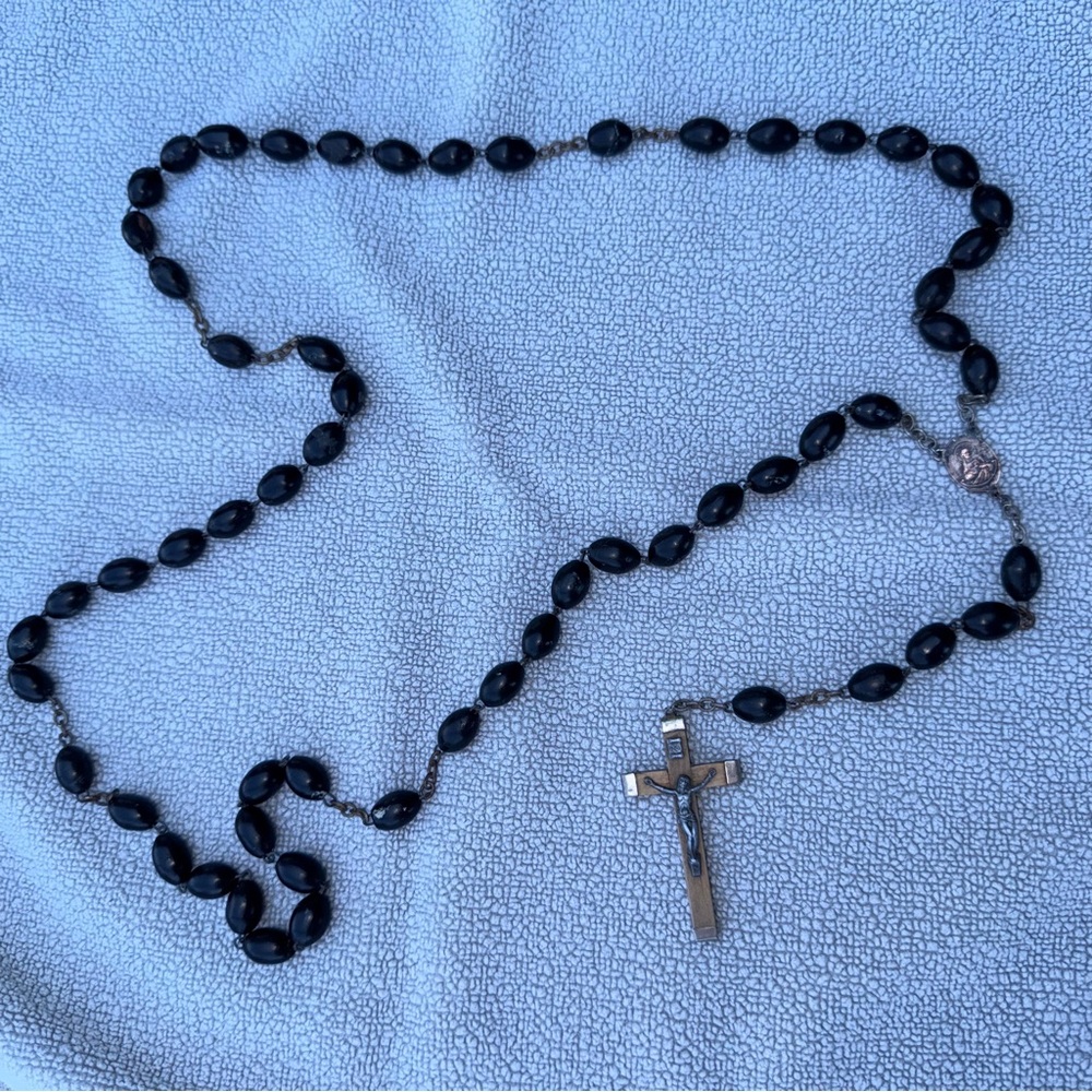 Vintage Beaded Rosary with wood and silver Cross